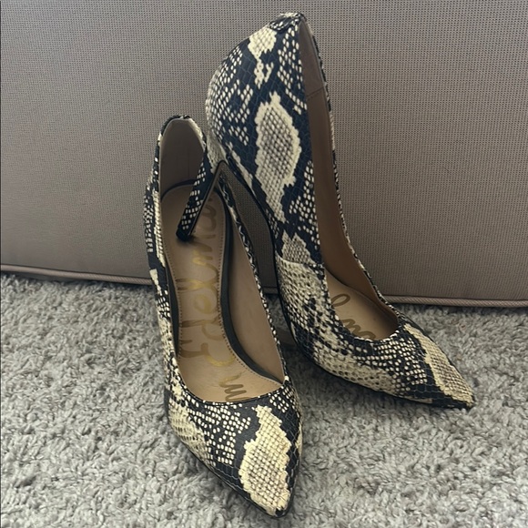 Sam Edelman Shoes - Sam Edelman Black and Cream Snake-Print Pointed-Toe Heels